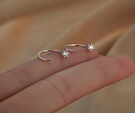 Open Hoop Huggies in Silver