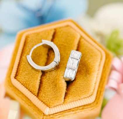 Triple Baguette Huggies Silver