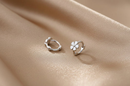 Micro Flower Huggies in Silver