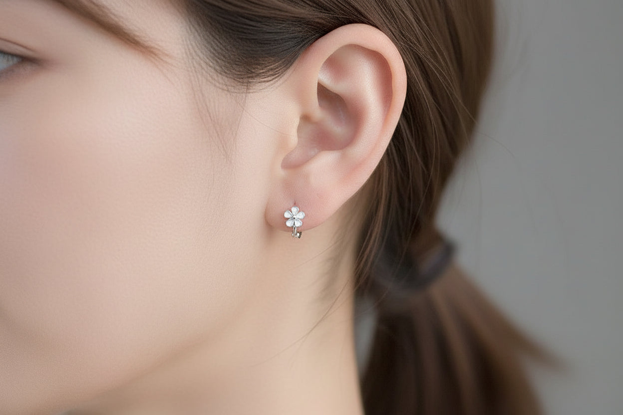 Micro Flower Huggies in Silver