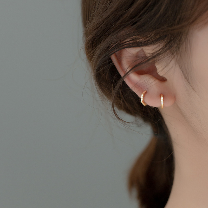 Paved Hexagon Huggies in Gold