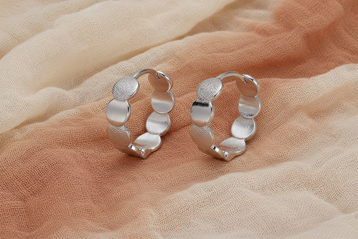 Textured Circle Huggies in Silver