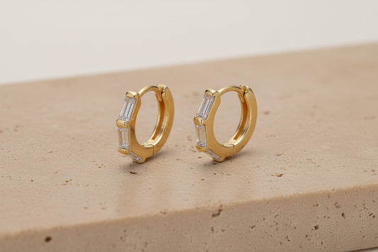 Dainty Triple Baguette Huggies