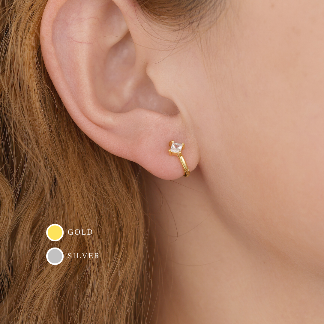 Single Diamond Huggies in Silver