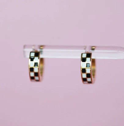 Black/White Check Huggies in Gold