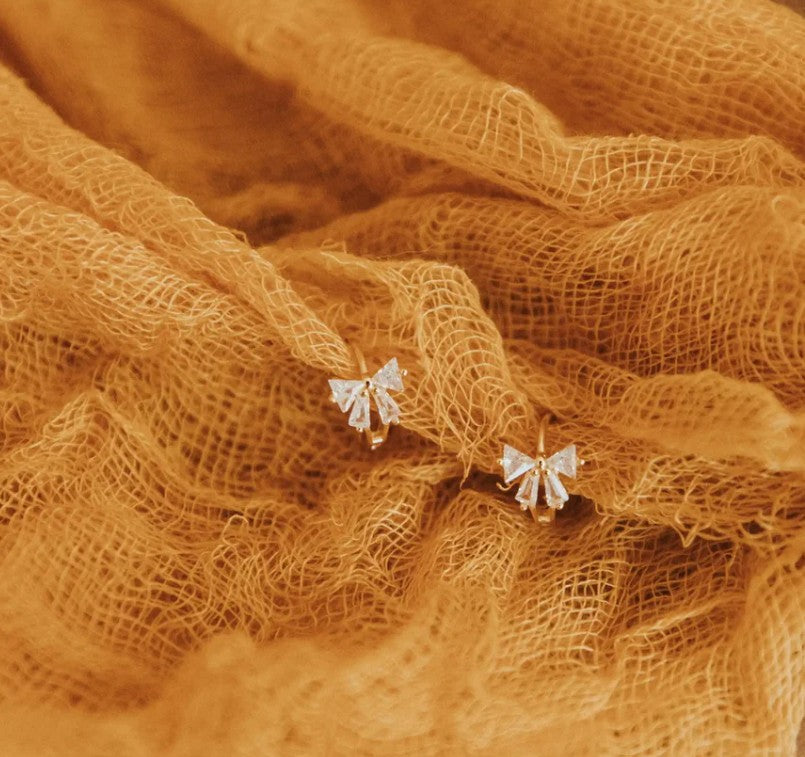 Lucy Diamond Bow Hoops in Silver