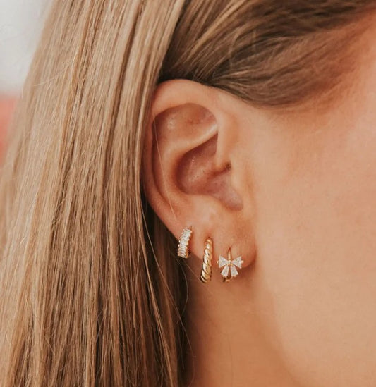 Lucy Diamond Bow Hoops in Silver