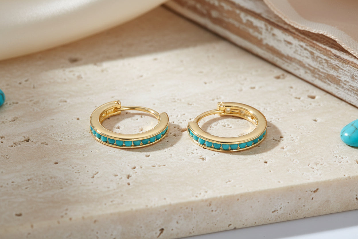 Turquoise Dotted Stone Hoops
