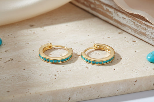 Turquoise Dotted Stone Hoops