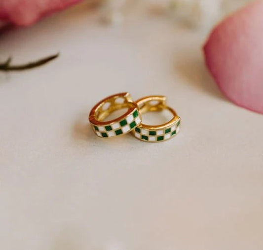 Green and White Checkered Hoop in Gold