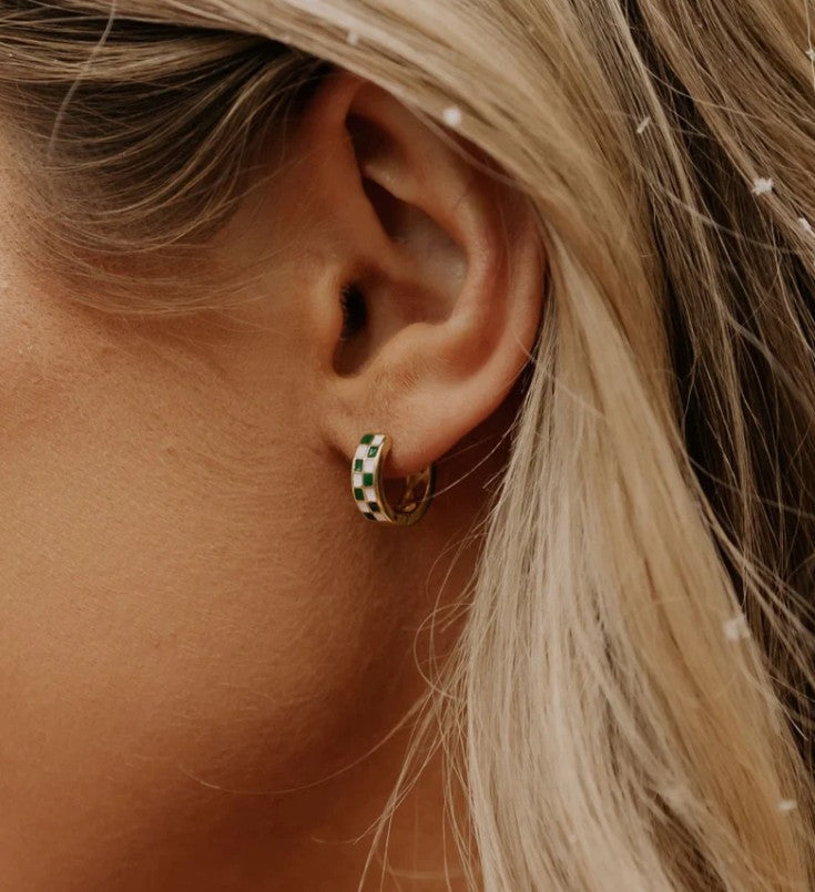 Green and White Checkered Hoop in Gold