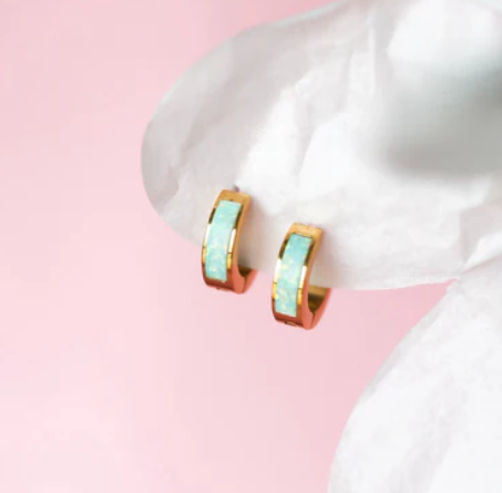 Ocean Blue Opal Huggies Gold