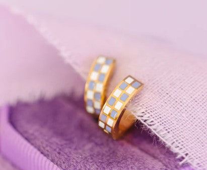 Periwinkle Checkered Gold Huggies